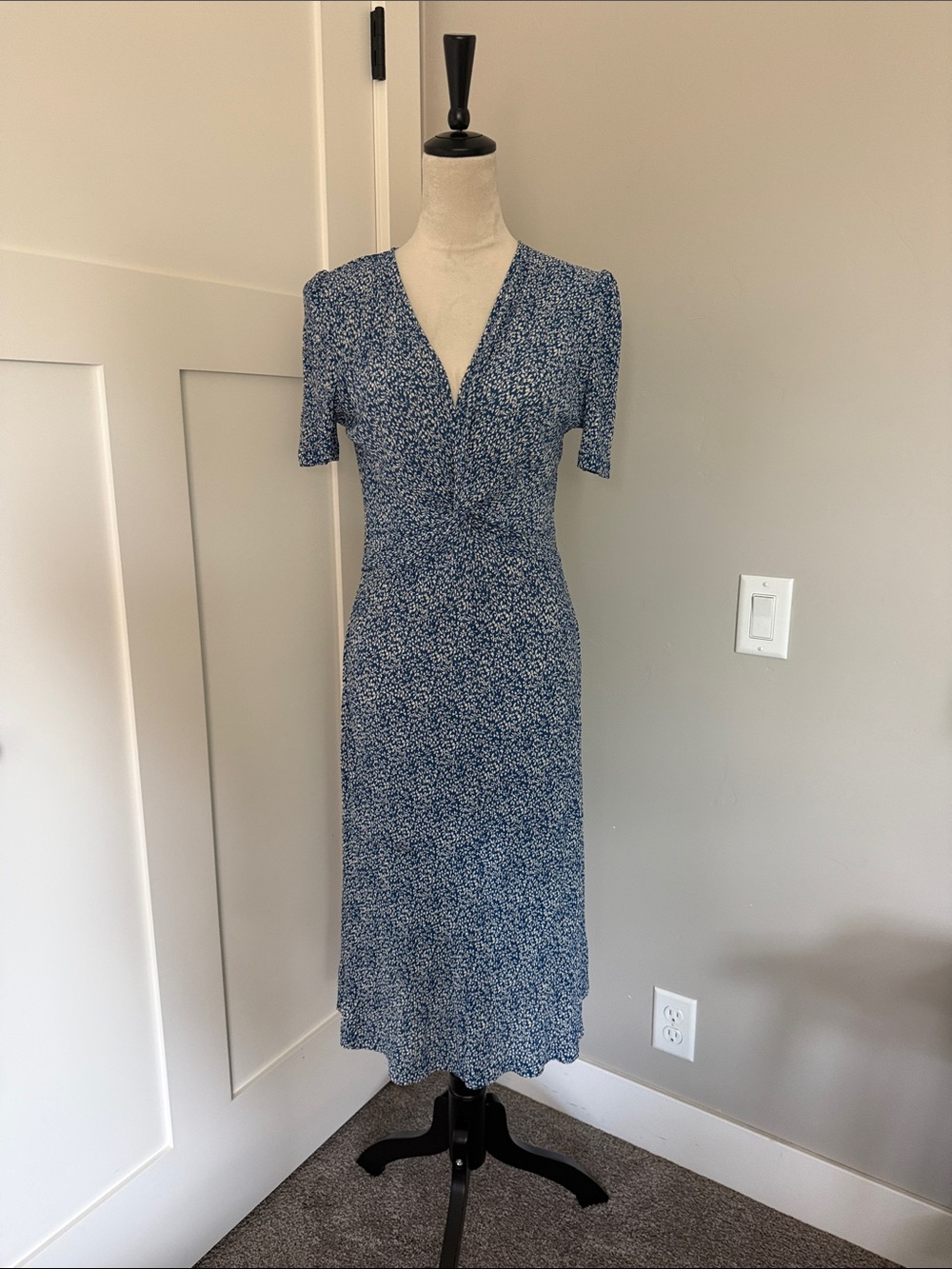 Mango Blue Floral Faux-Wrap Midi Dress
